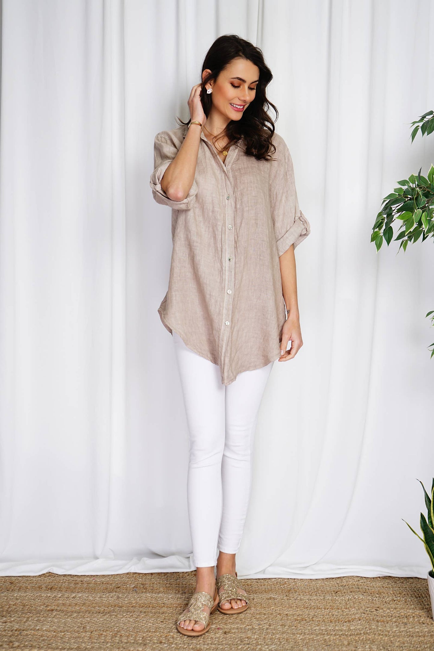 Naisten pellavapaita – khaki, yksi koko 36–46