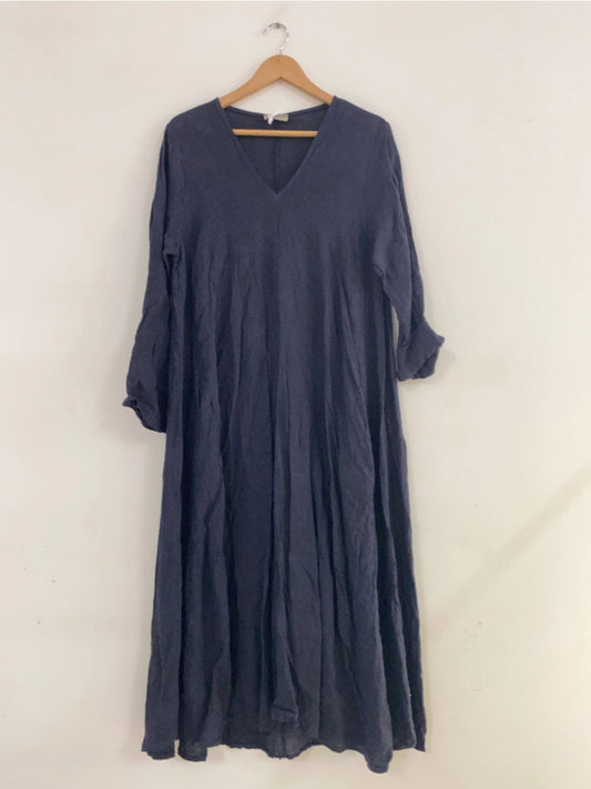 Naisten pellavamekko – tummansininen, yksi koko 36–46