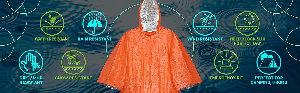 Hätäsadeviitta/ poncho alumiinikalvolla- Oranssi