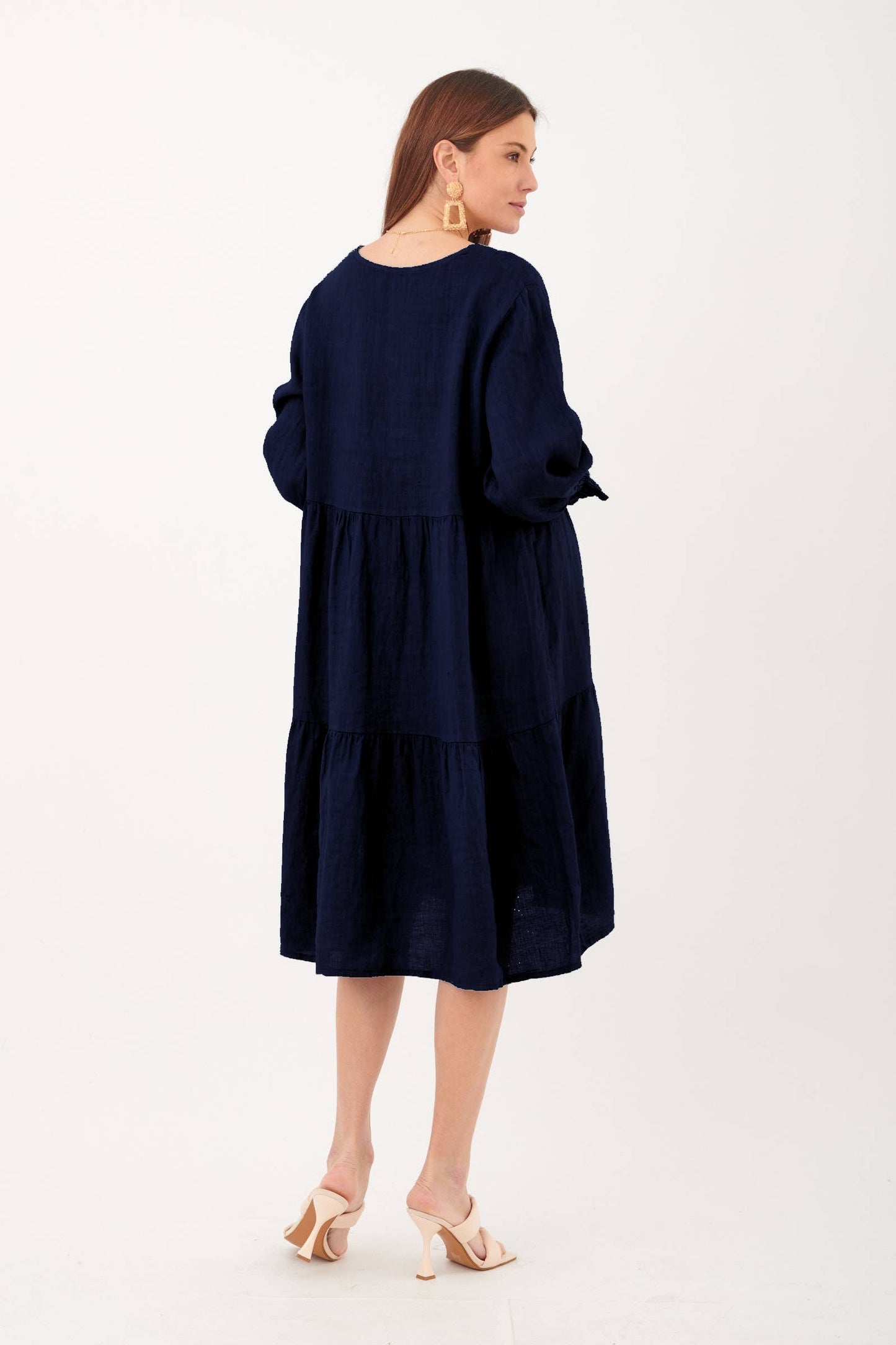 Naisten pellavamekko – beige, yksi koko 36-46