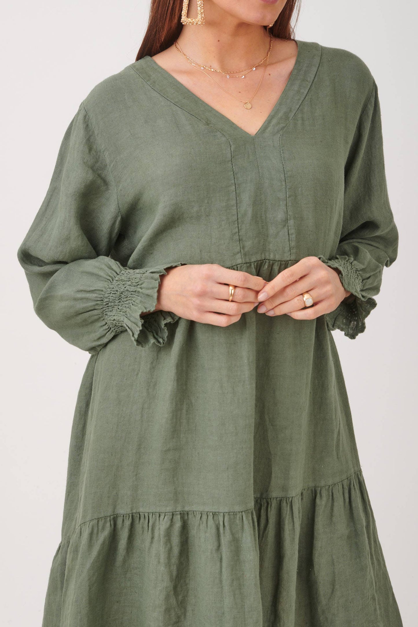 Naisten pellavamekko – beige, yksi koko 36-46