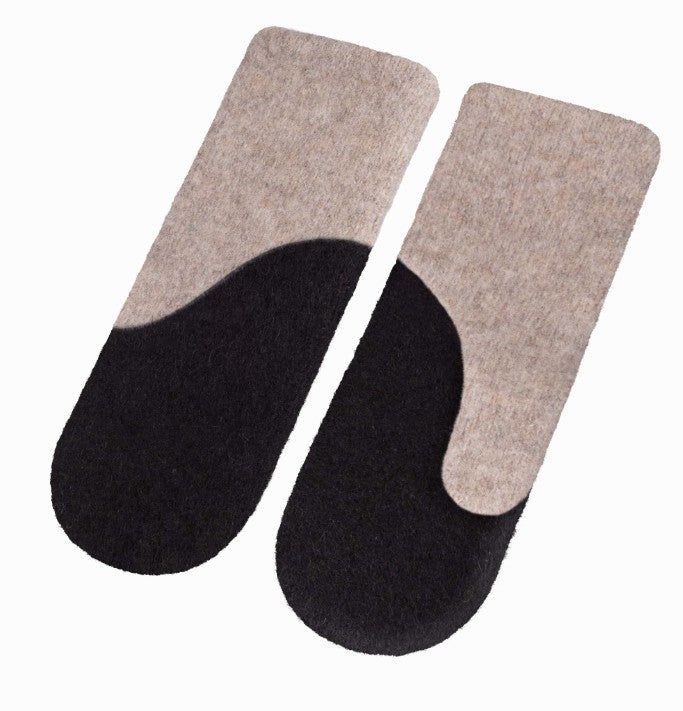 Felted Wool Mittens - Beige, Black
