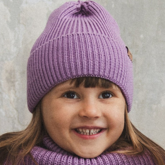 Winter Merino Wool Hat for Kids - Lilac